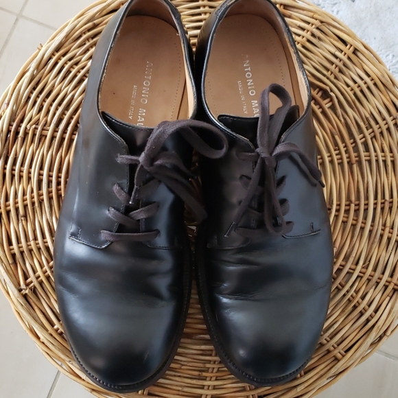 Antonio Maurizi Black Leather Derby Shoe w/ Camo Size 8.5
